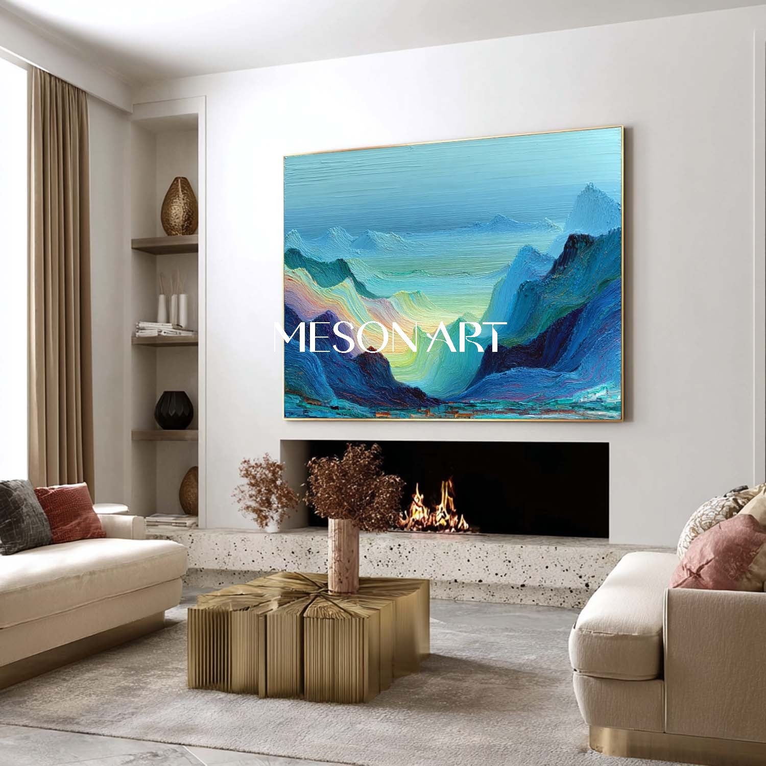 Misty Blue Mountains Wall Art – Textured Abstract Landscape Canvas
