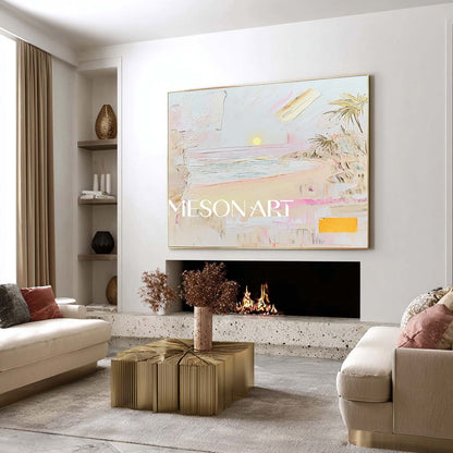 Large Abstract Modern Coastal Wall Art – Pastel Beach Sunset Wall Art
