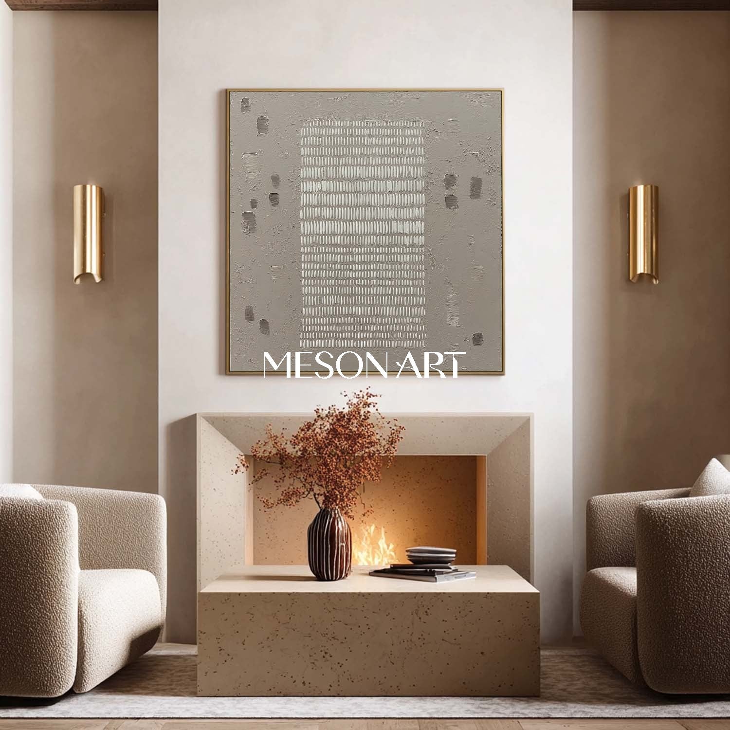 Large Wabi-Sabi 3D Textured Wall Art Neutral Tones Painting Entryway