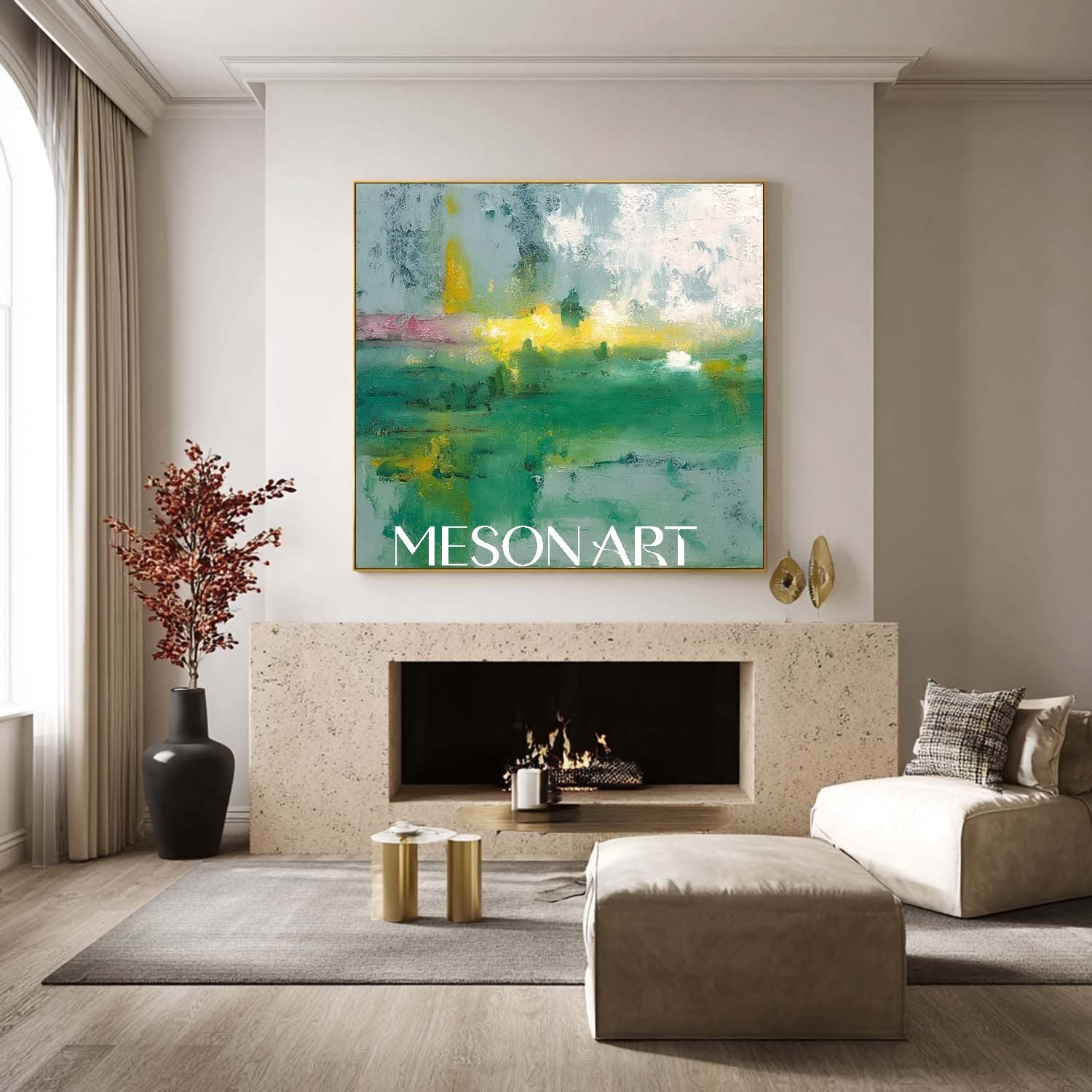 Light Green Abstract Painting Green Wall Art Decor for Entrance