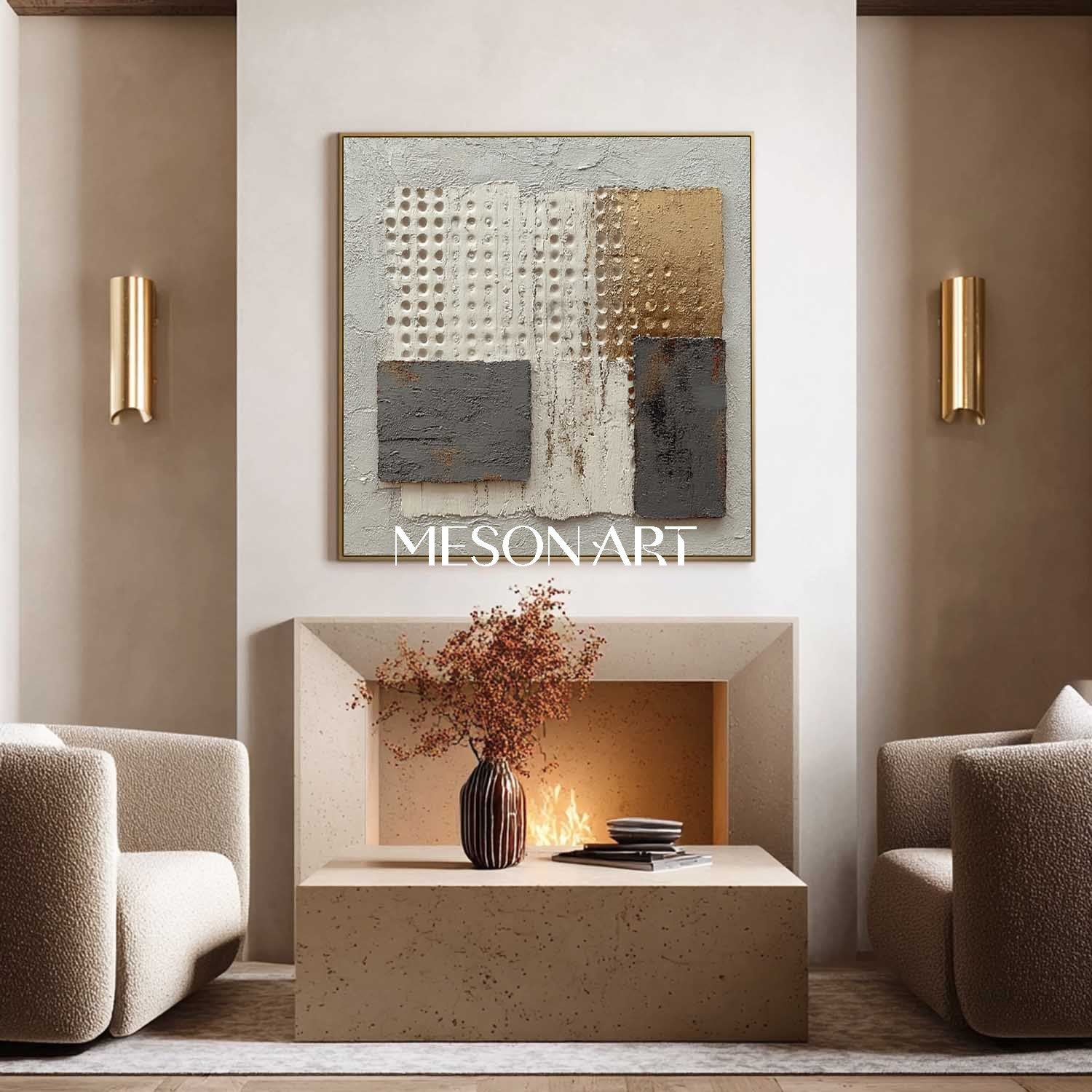 Large Gray Abstract Canvas Modern Textured Wabi-Sabi Wall Art Decor