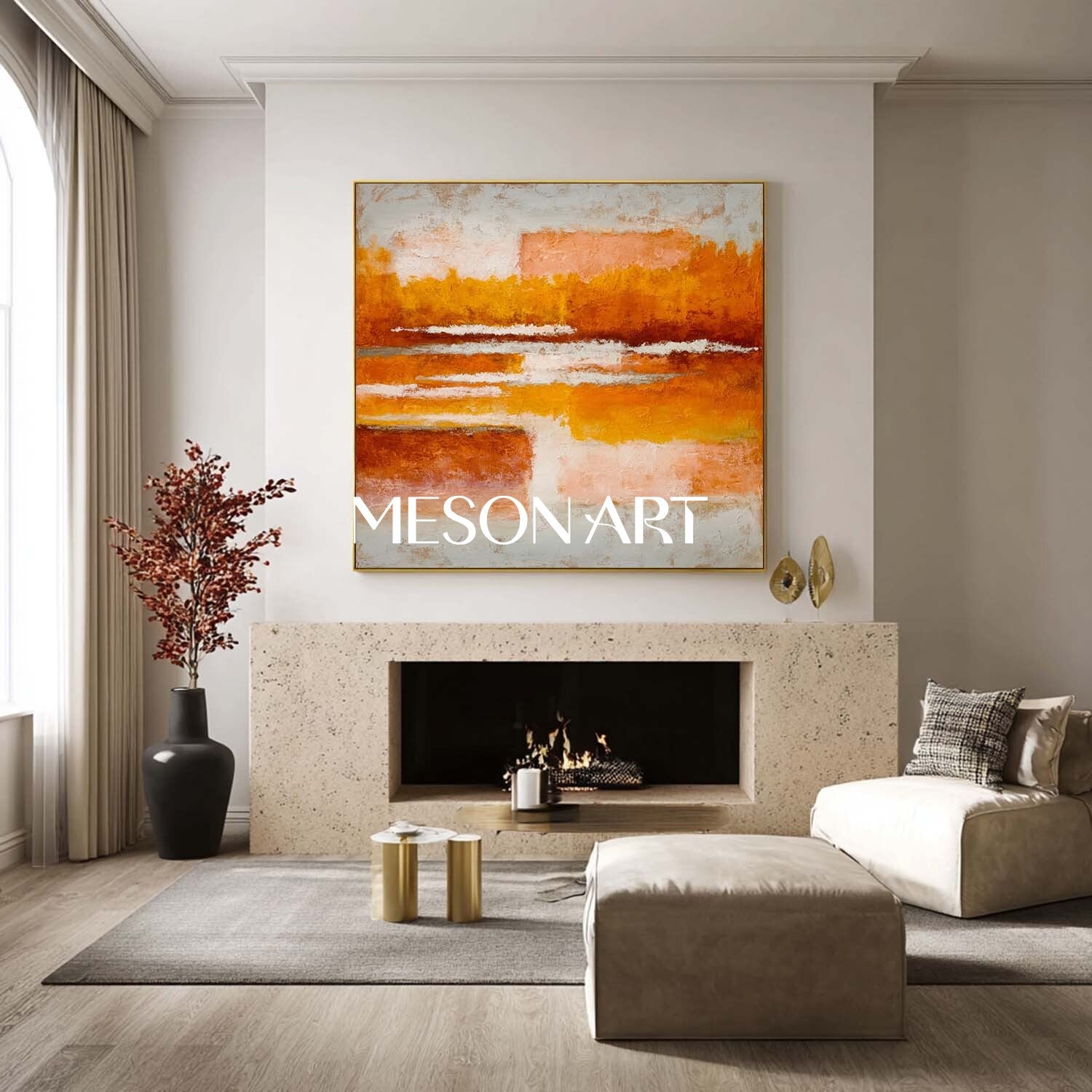 Abstract Fall Wall Art Autumn Color Large Textured Landscape Canvas