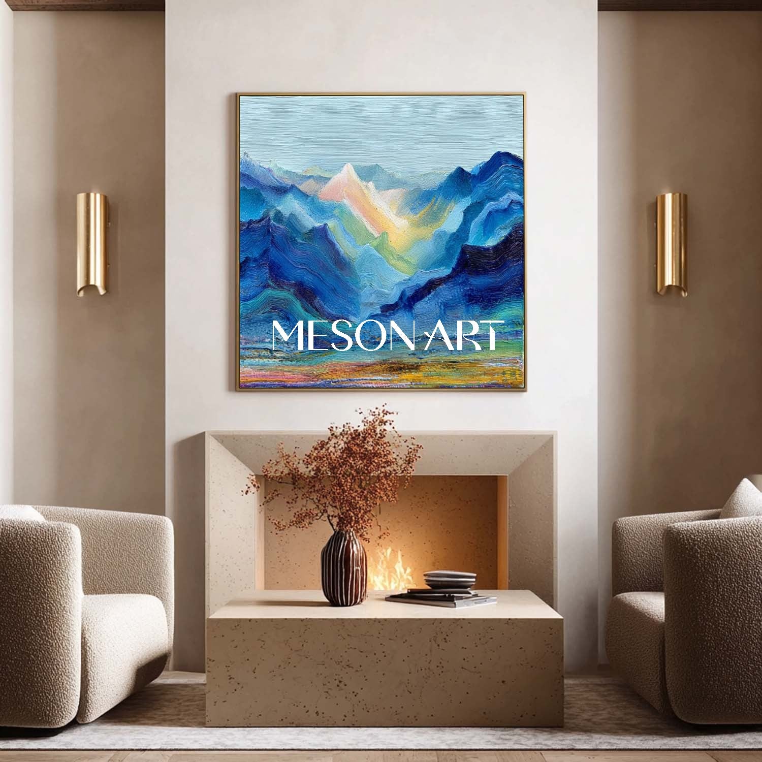 Silent Ridge – Textured Blue Mountain Landscape Wall Art