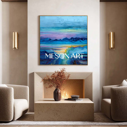 Hazy Horizon Canvas Art – Abstract Mountain and Ocean Wall Decor