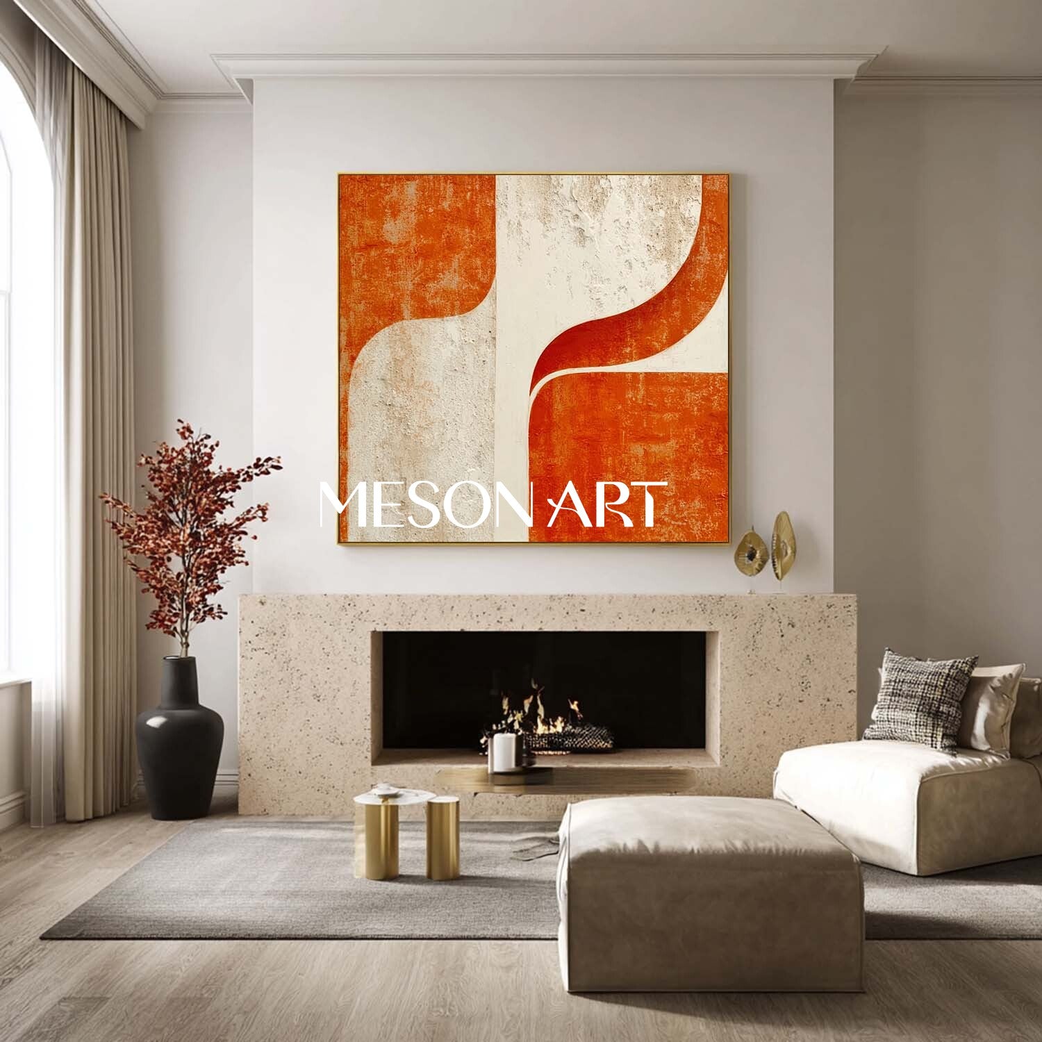 Modern Wall Art for Living Room Minimalist Abstract Orange Canvas