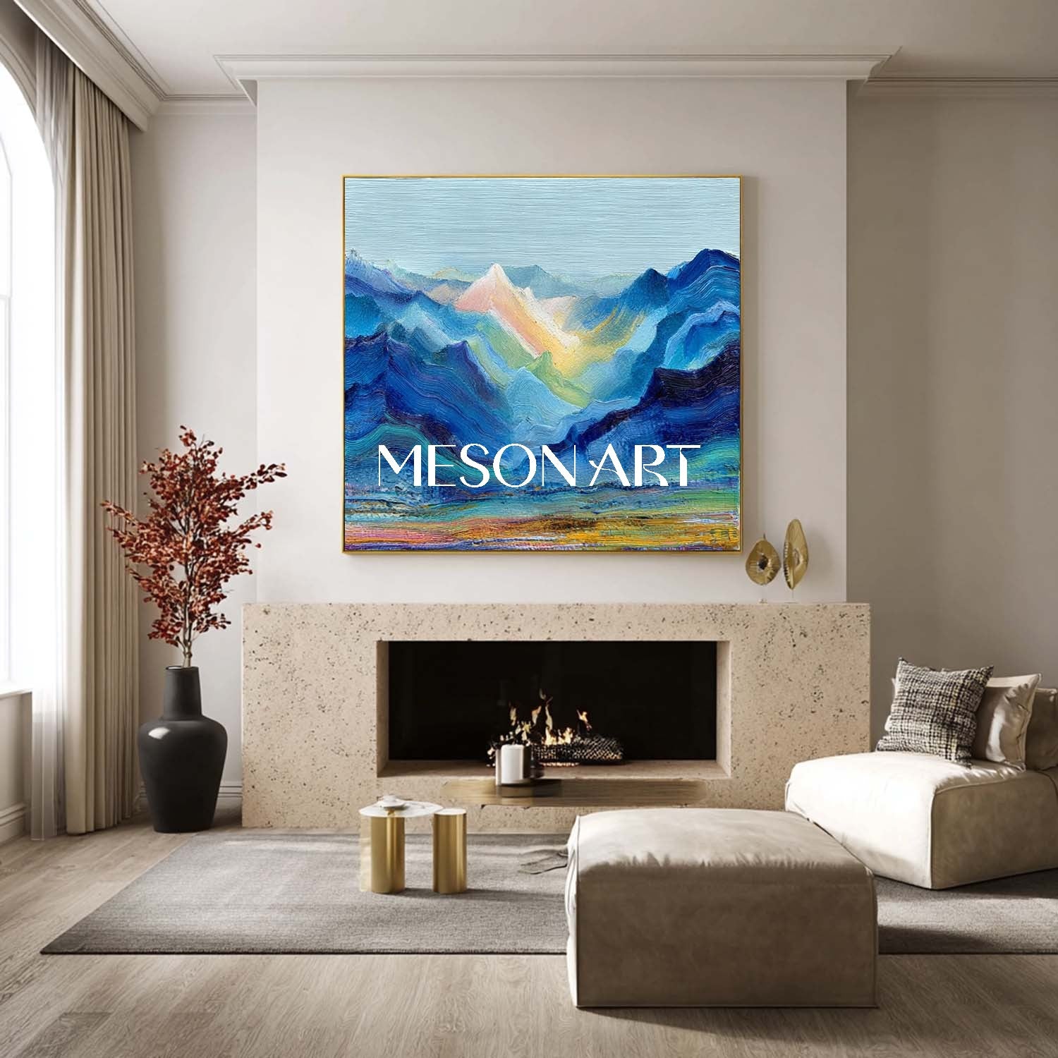Silent Ridge – Textured Blue Mountain Landscape Wall Art