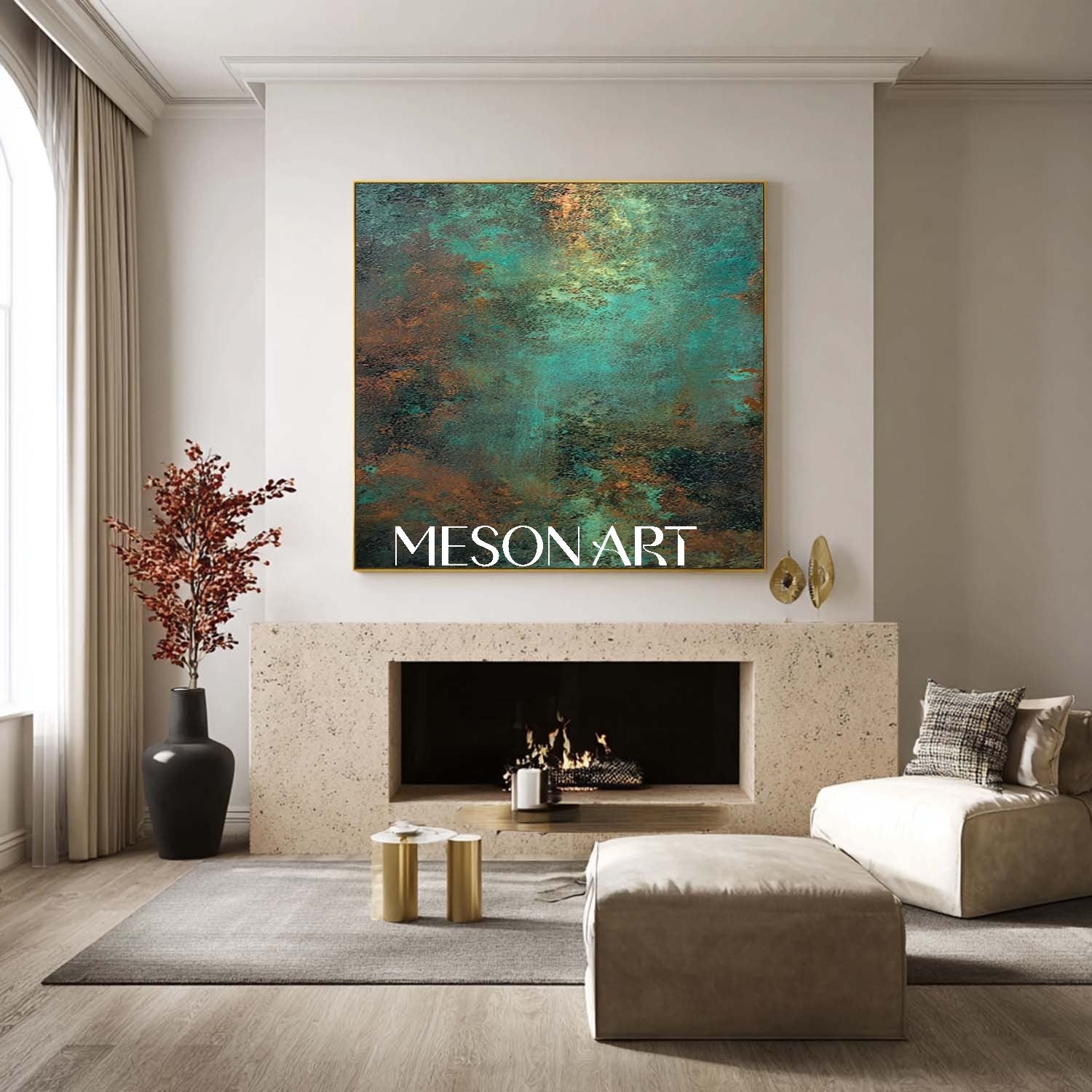 3D Green and Bronze Abstract Painting Entrance Hallway Wall Decor