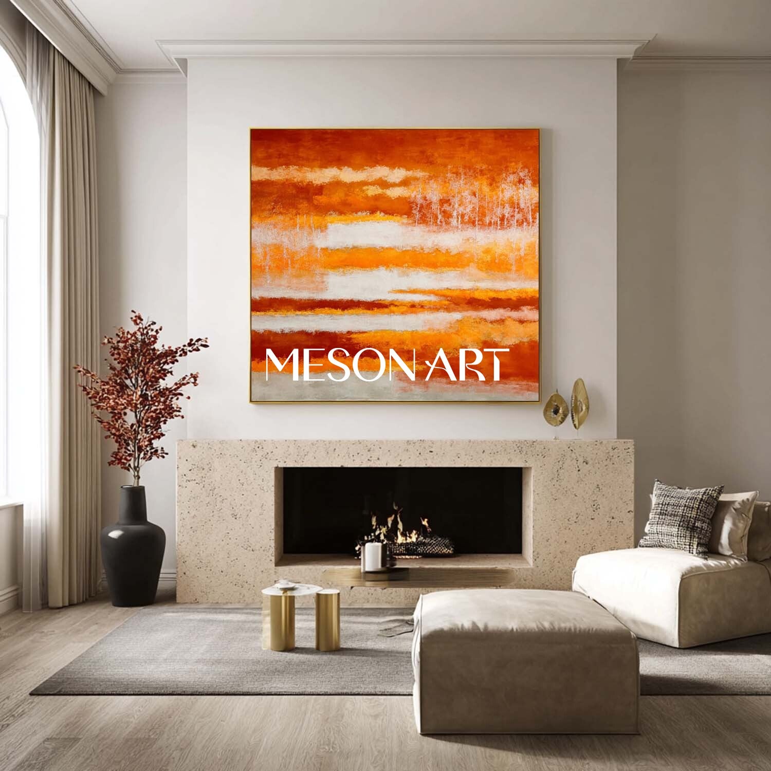 Autumn Abstract Painting Large Textured Canvas with Fall Colors