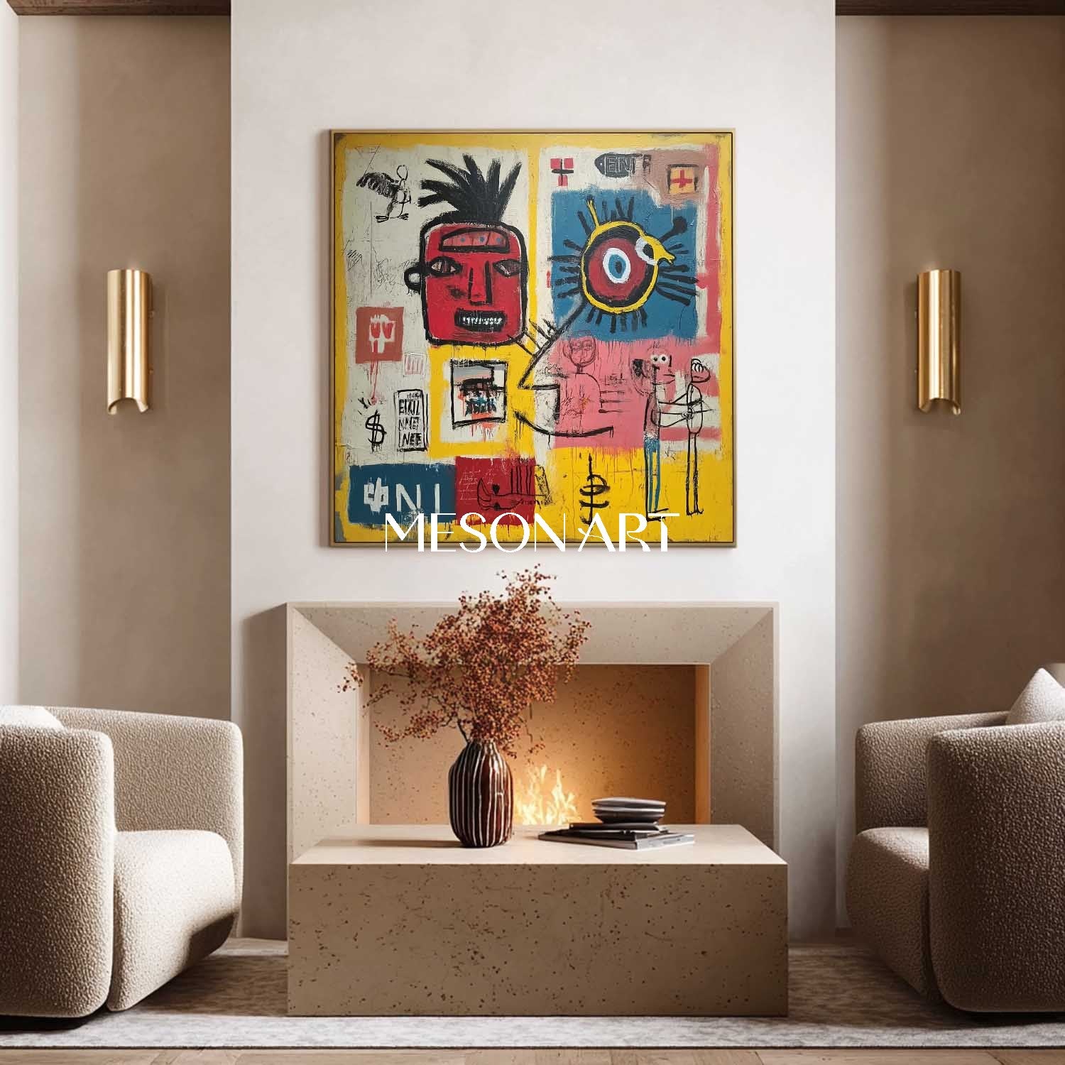 Large Urban Pop Canvas Yellow Handmade Statement Wall Art On Sale