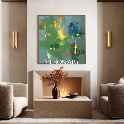 Vibrant Green Forest Painting Large Abstract Nature Art Living Room