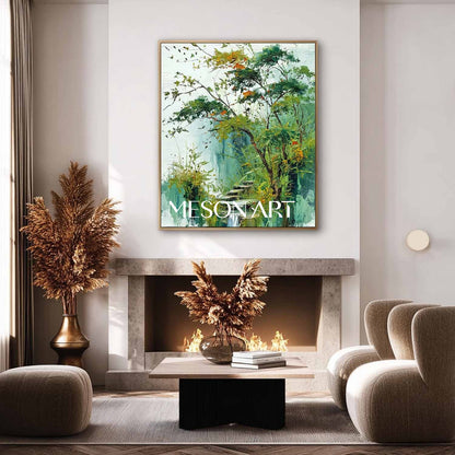 Impressionist Nature Wall Art – Textured Green Landscape Canvas