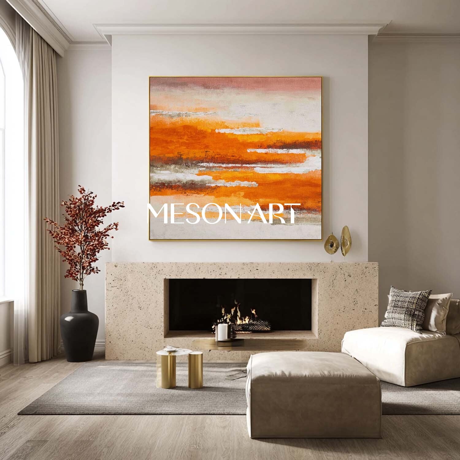 Textured Landscape Canvas Minimalist Abstract Fall Wall Art Orange Wall Decor