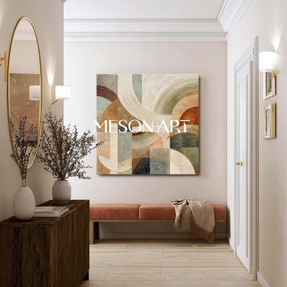 Large Geometric Abstract Wall Art Decor – Beige, Gold & Terracotta Canvas