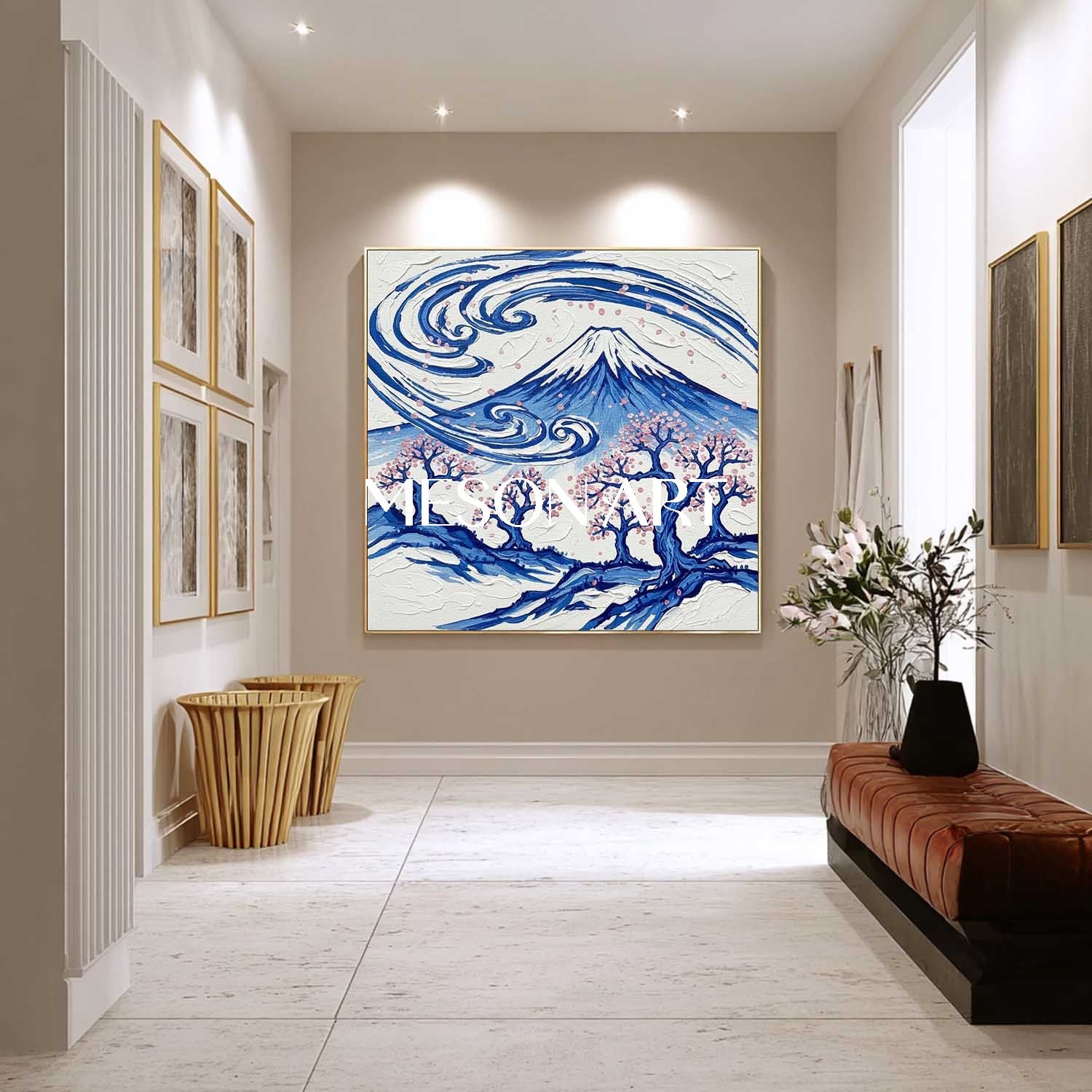 Feng Shui Living Room Art Pink Cherry Blossom Sakura Tree Japanese