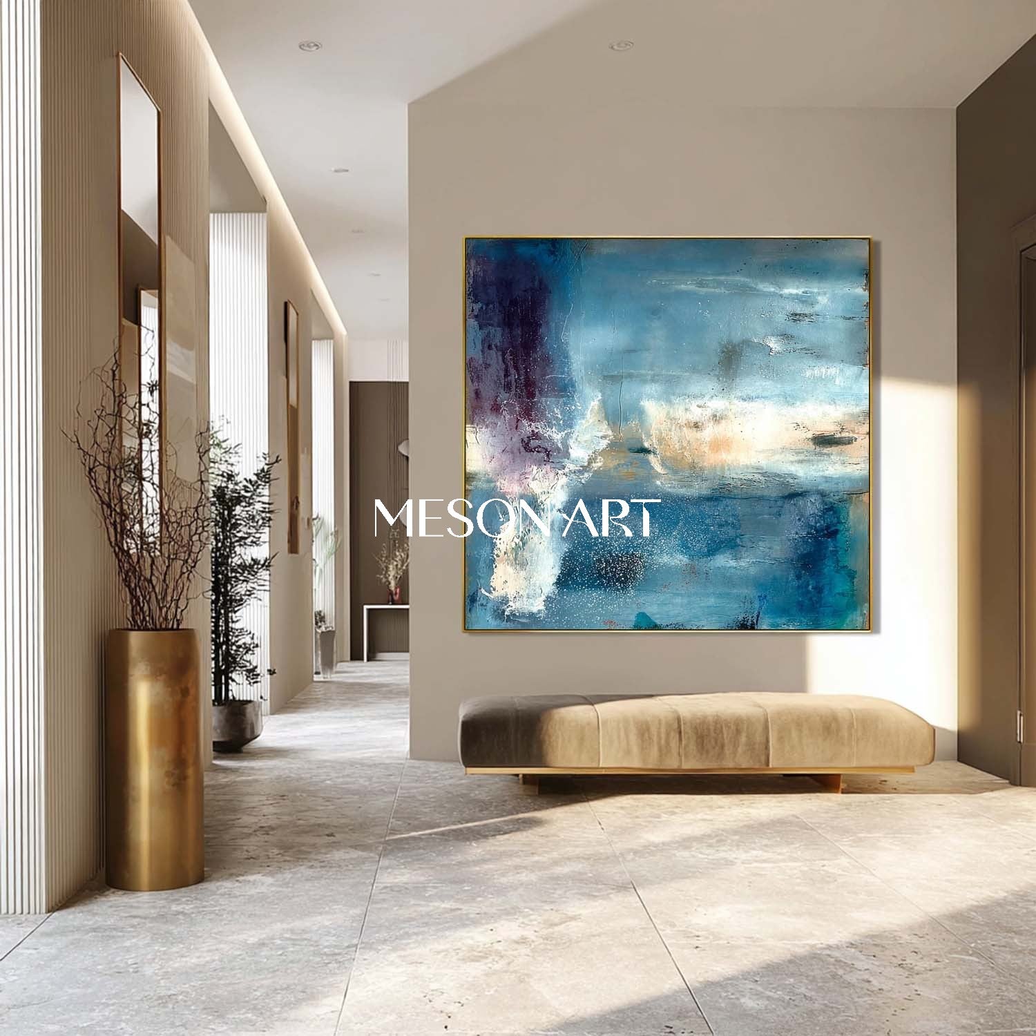 Fireplace Blue Abstract Wall Painting Blue Abstract Art for Sale
