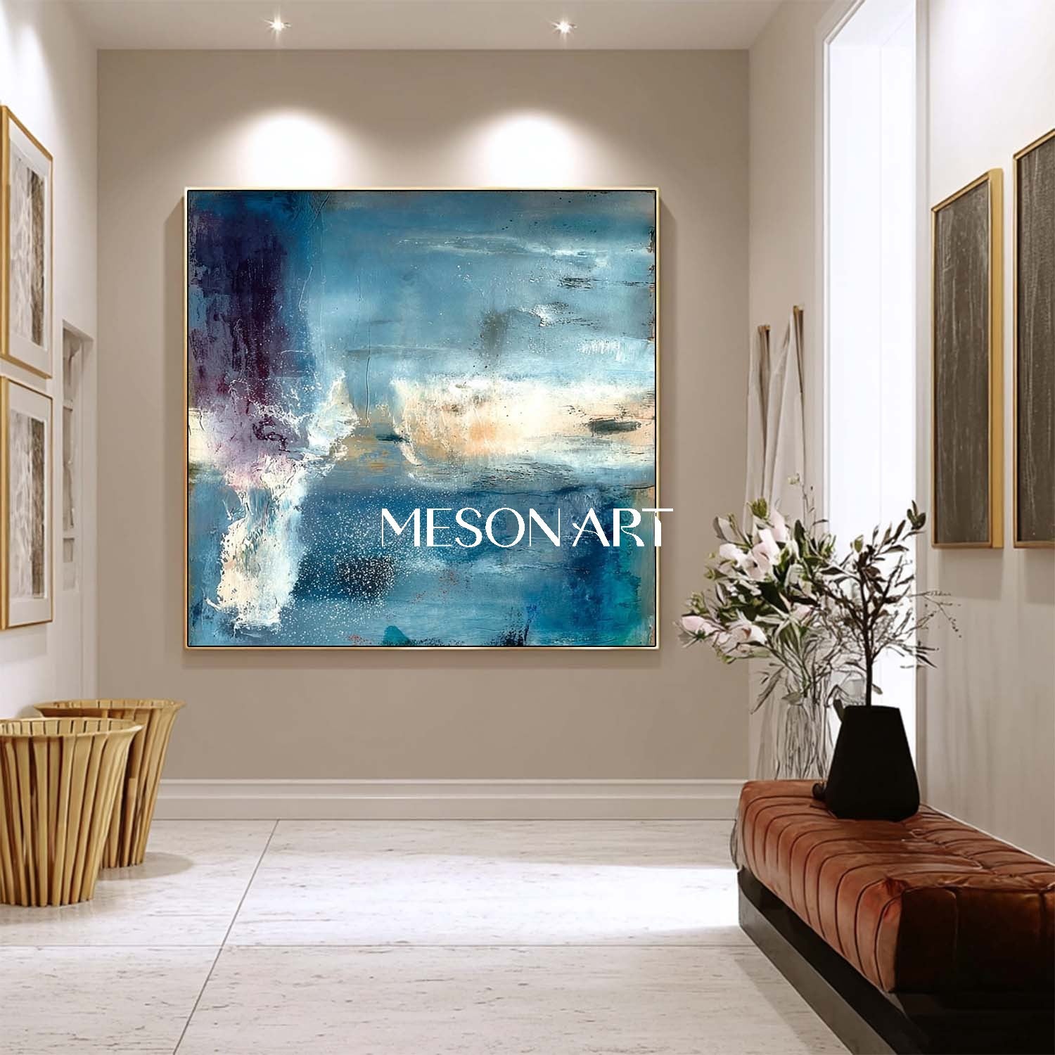 Fireplace Blue Abstract Wall Painting Blue Abstract Art for Sale