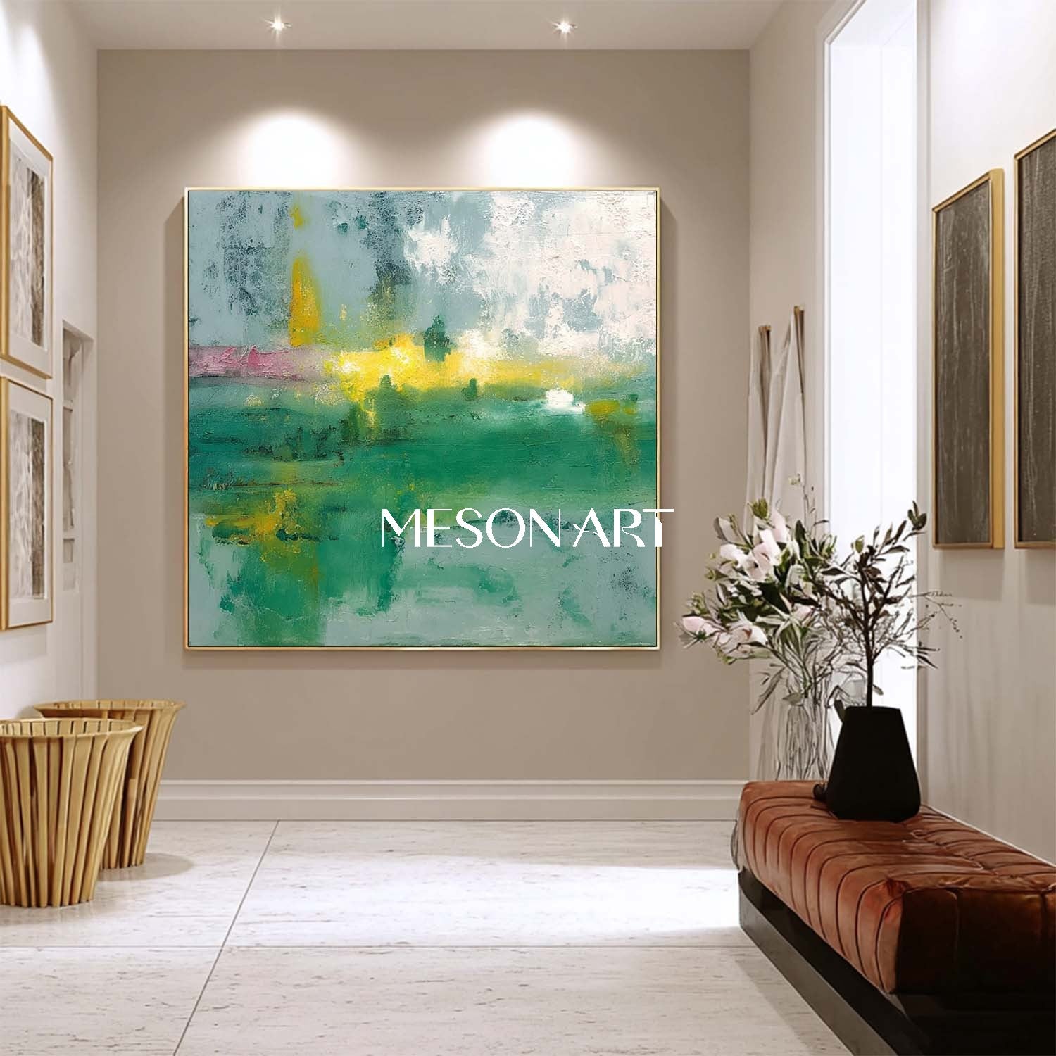 Light Green Abstract Painting Green Wall Art Decor for Entrance