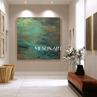 Abstract Green and Bronze Texture Painting Entrance Wall Decor