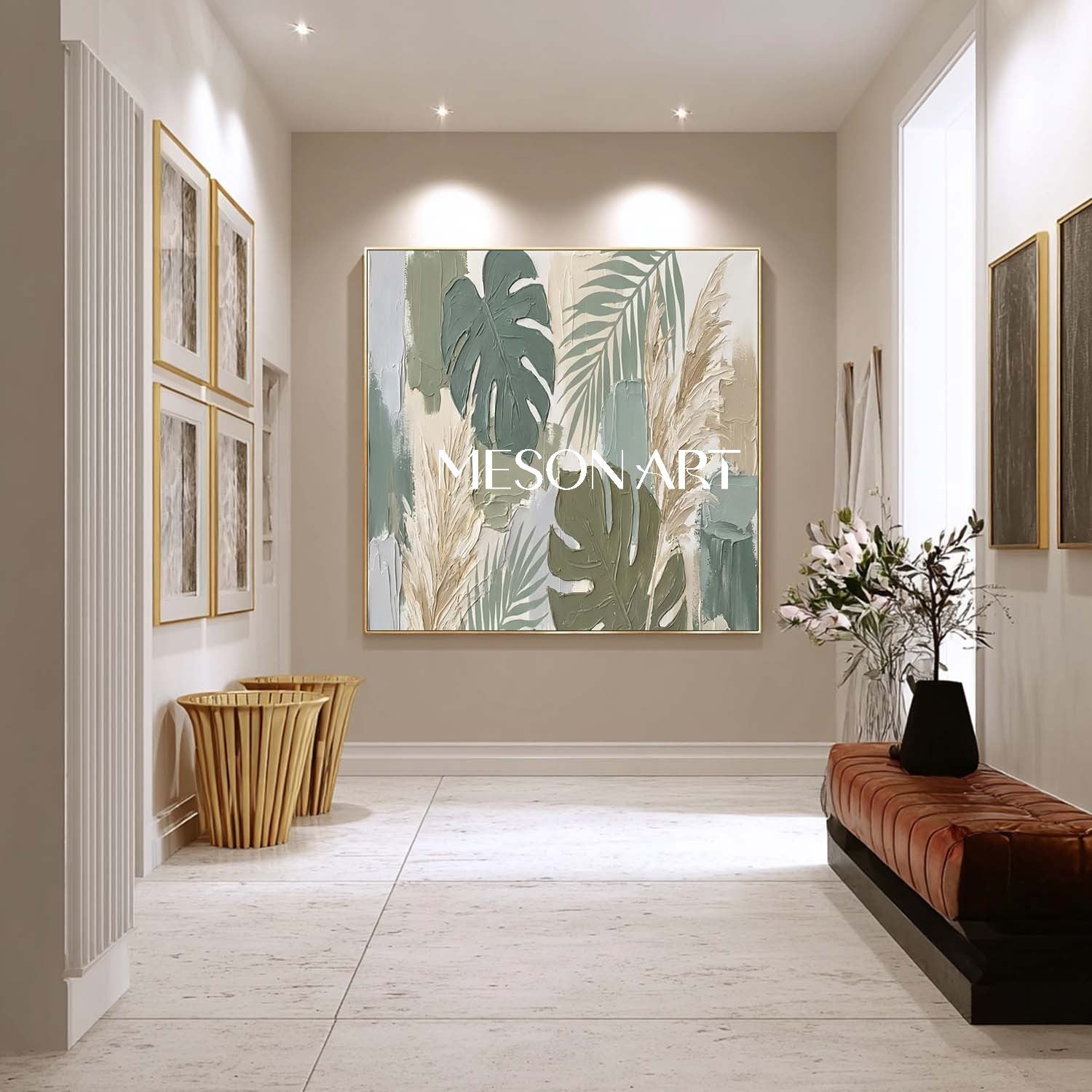 Sage Green Wall Art Impasto Botanical Painting Calming Bedroom Wall Decor