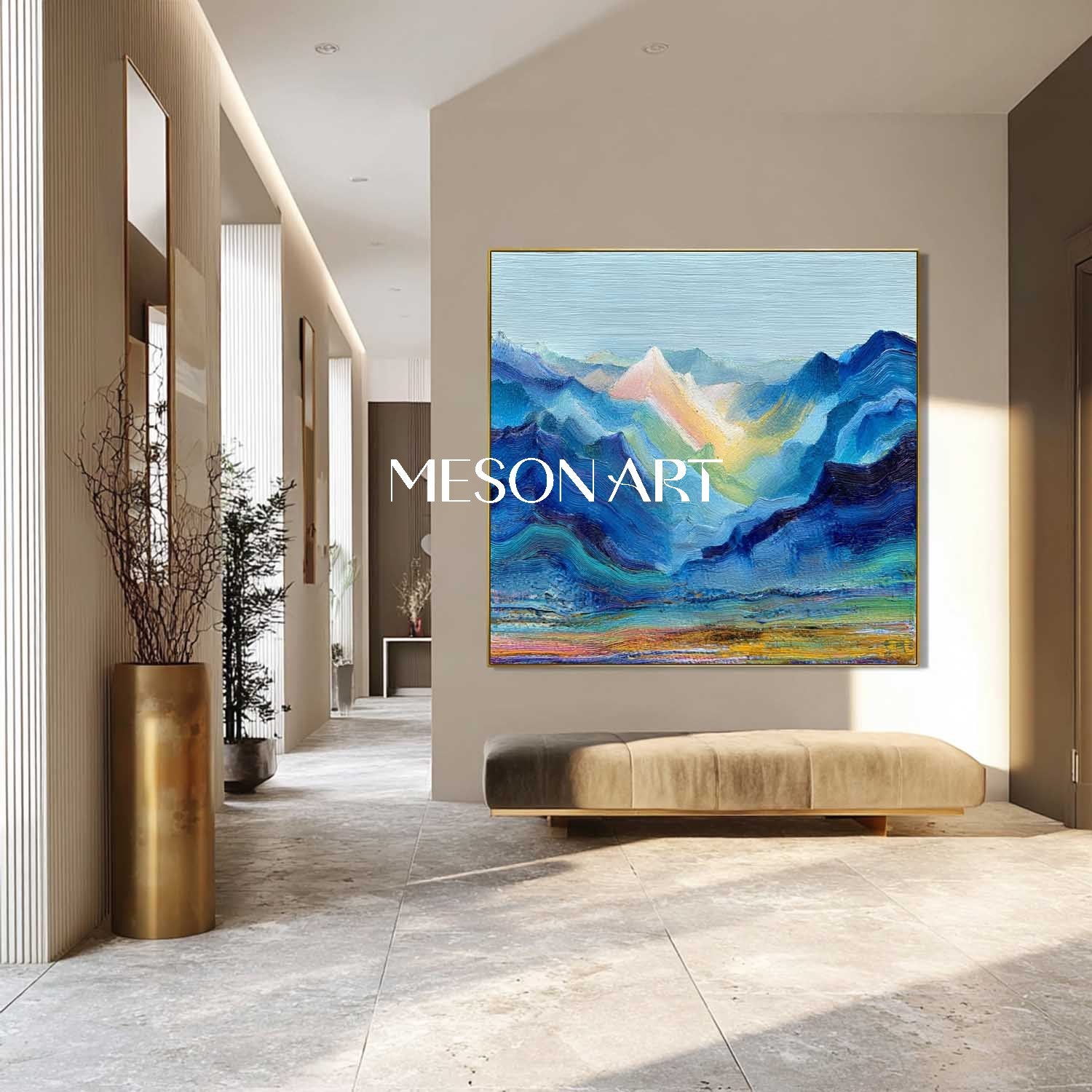 Silent Ridge – Textured Blue Mountain Landscape Wall Art