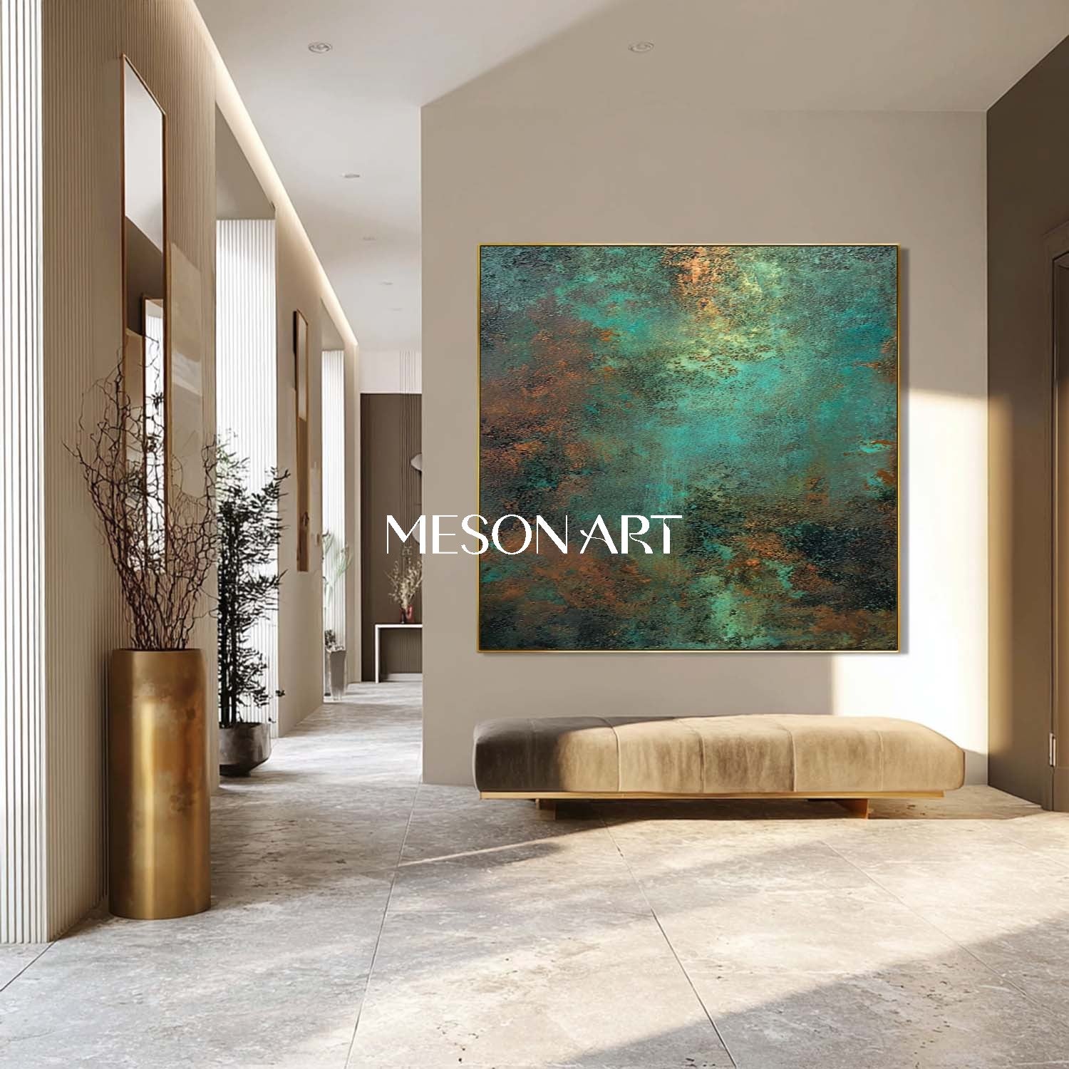 3D Green and Bronze Abstract Painting Entrance Hallway Wall Decor