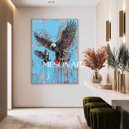 American Bald Eagle Wall Art Office Decor Power Symbol Graffiti Style Animal Art