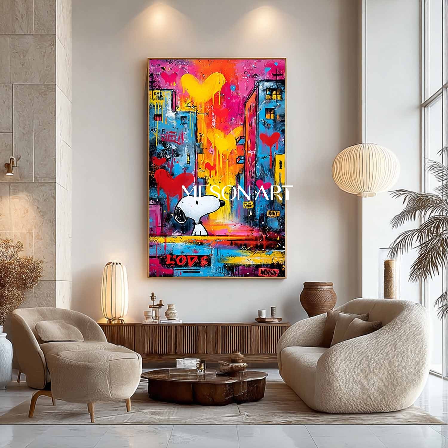 Love heart and snoopy graffiti abstract art Snoopy pop art Snoopy and love heart wall art decoration
