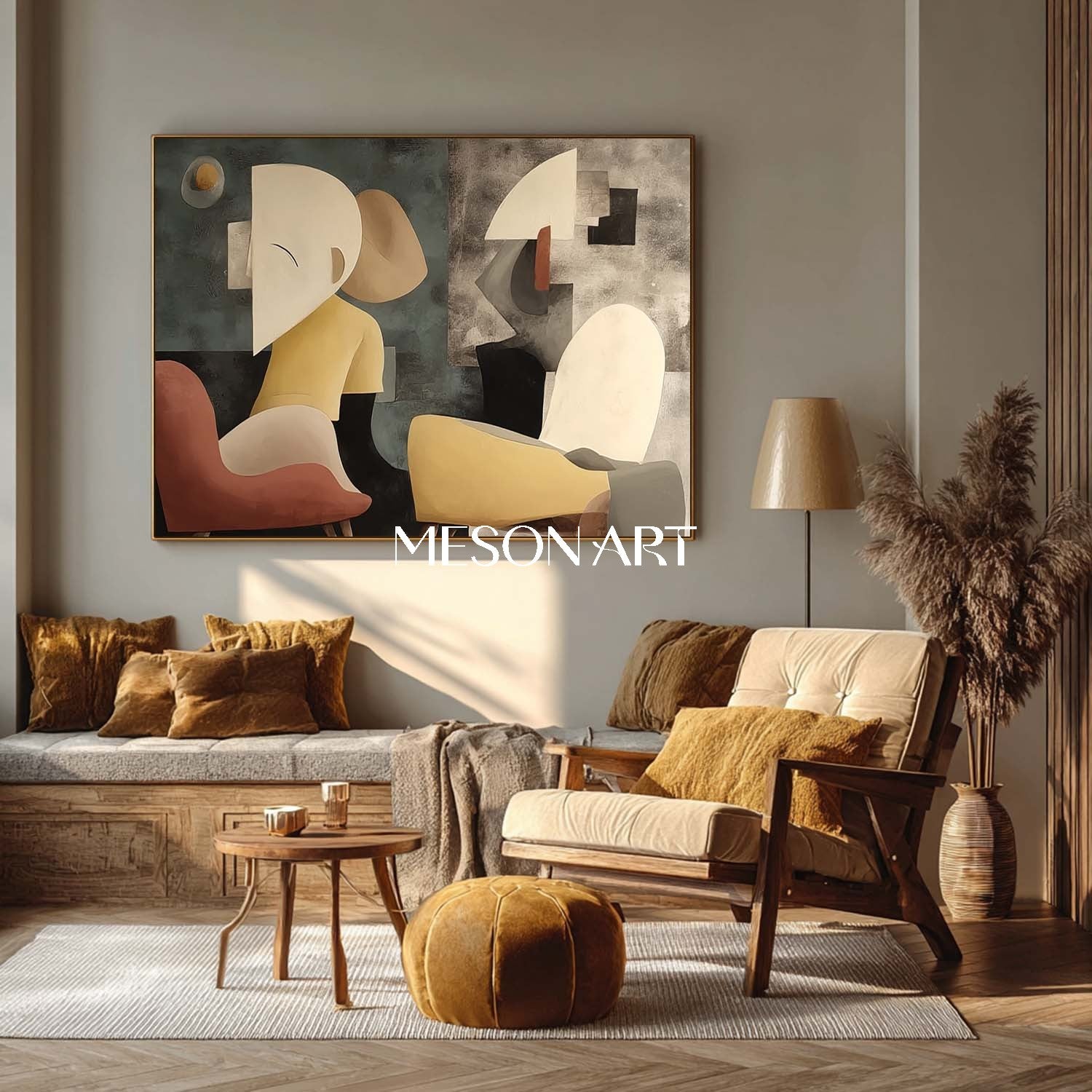 Large Original Abstract Figurative Painting Cubist Style Wall Decor