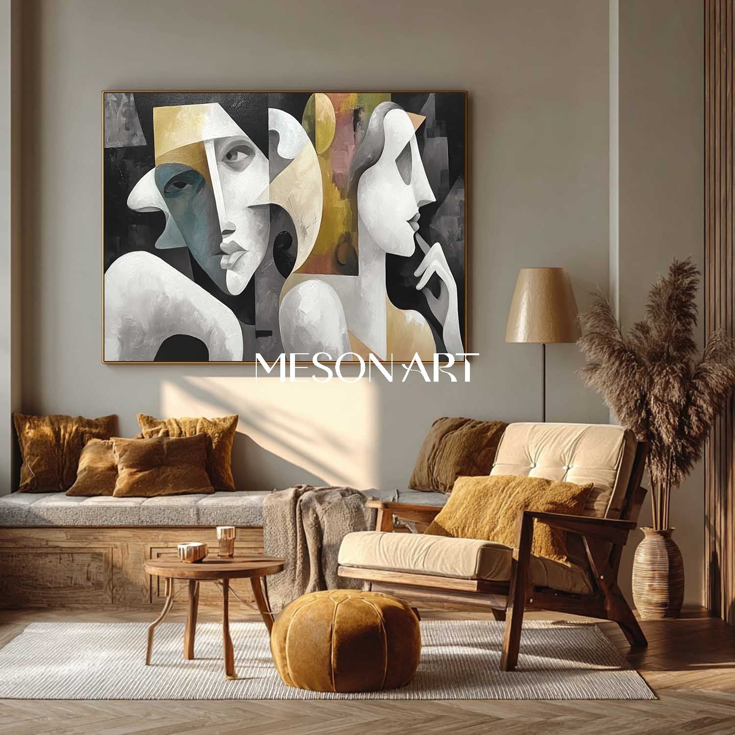 Black and Gold Modern Portrait Contemporary Abstract Wall Art Canvas
