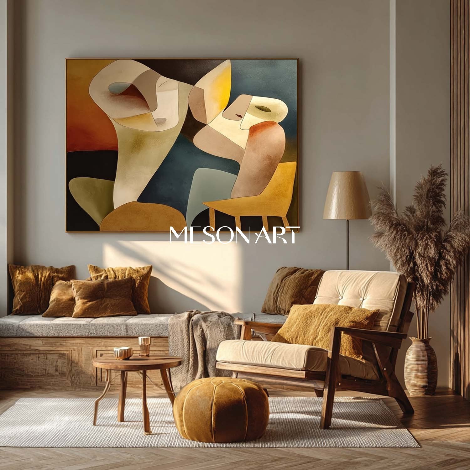 Original Geometric Abstract Canvas Colorful Cubist Painting Bedroom