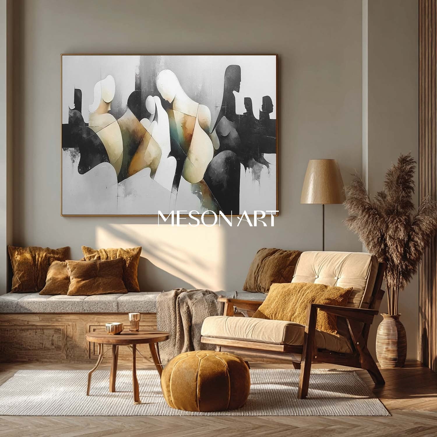 Black Textured Abstract Silhouettes Large Wall Art Original Painting