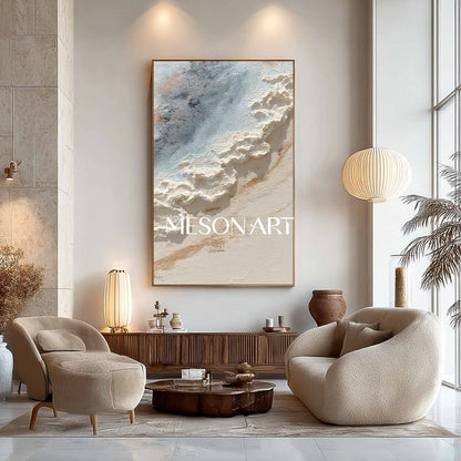 Home wall decoration ideas beige and light blue texture painting beige abstract canvas wall art
