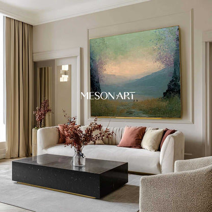 Large Nature Wall Decor – Textured Impasto Landscape Sunset Wall Art