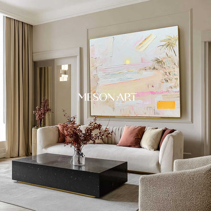 Large Abstract Modern Coastal Wall Art – Pastel Beach Sunset Wall Art