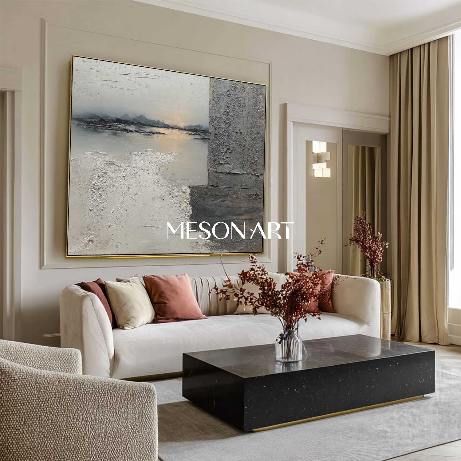 オリジナルのわびさびグレー抽象風景テクスチャ絵画を購入する – MesonArt