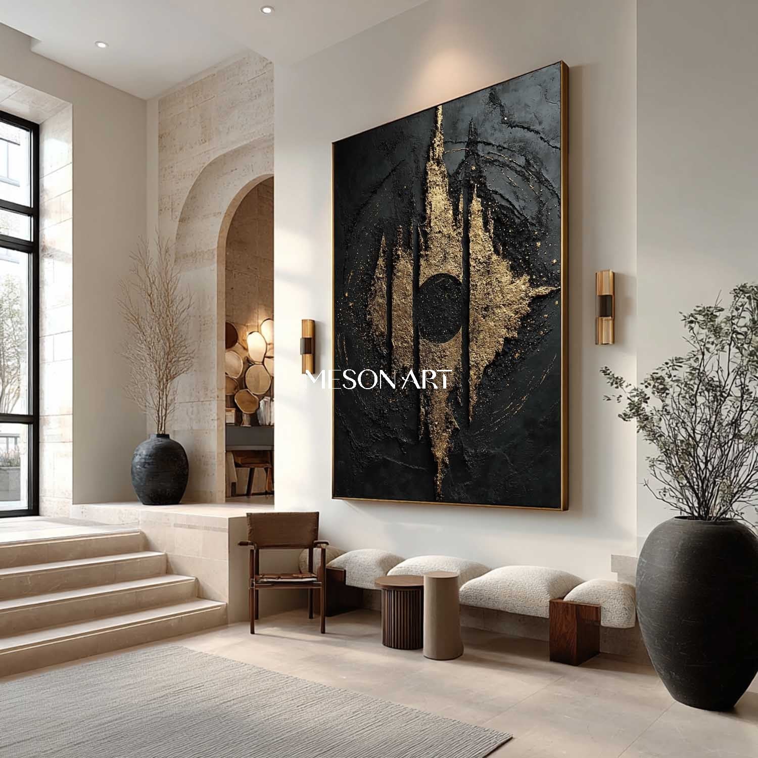 Large Black and gold abstract art canvas Black and gold texture painting Black gold wall art decor