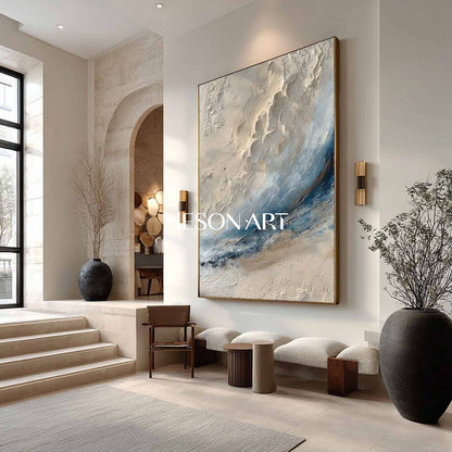Bathroom Wall Decor Ideas Beige and Blue 3D Texture Painting Beige Abstract Canvas Wall Art