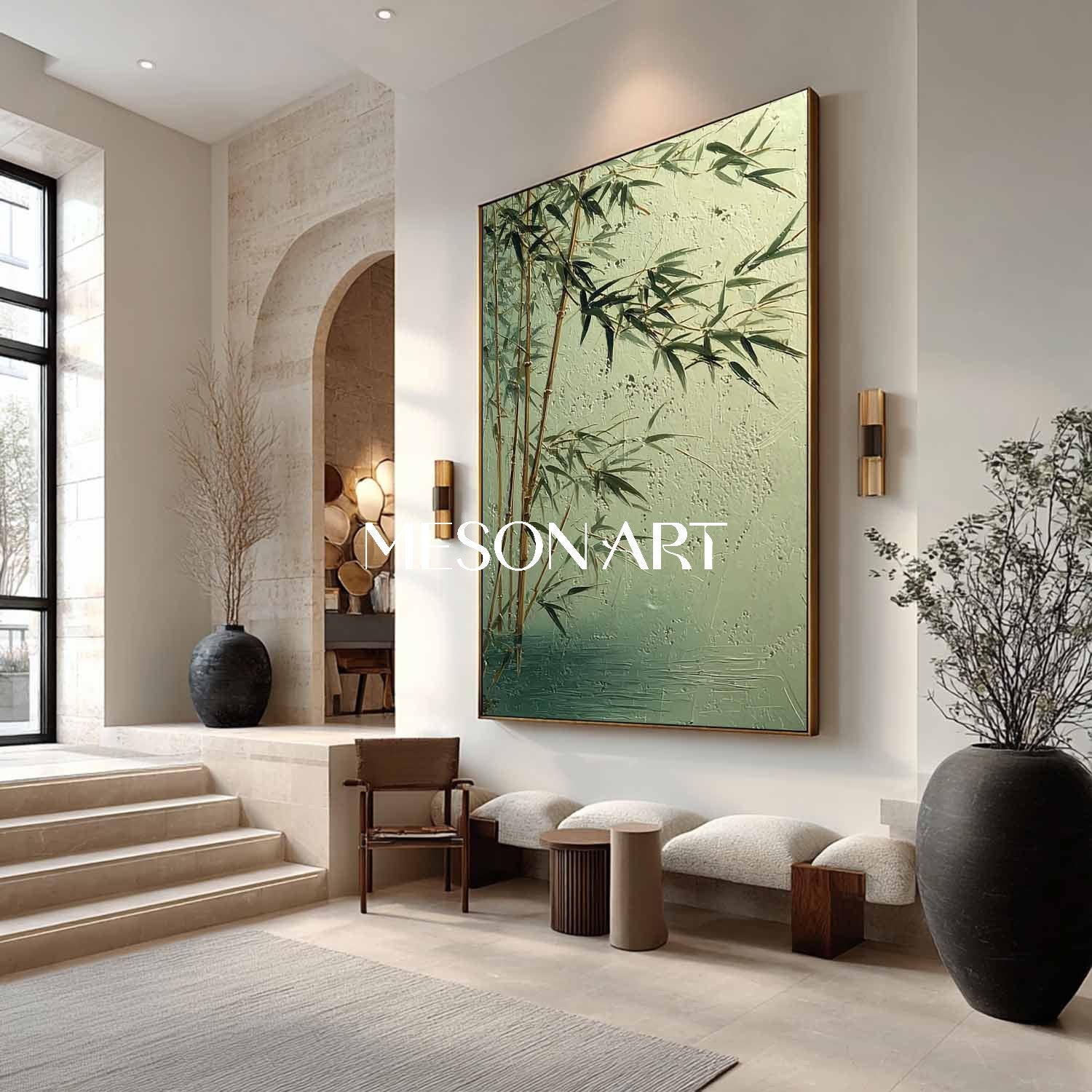 Textured Bamboo Landscape with Earth Tones | Mesonart Zen Collection