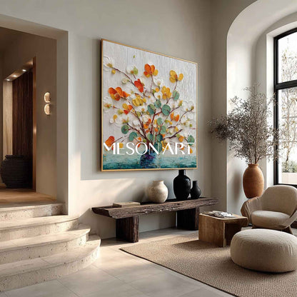 Soft Beige & White Floral Painting – Minimalist Art for Serene Homes | Mesonart