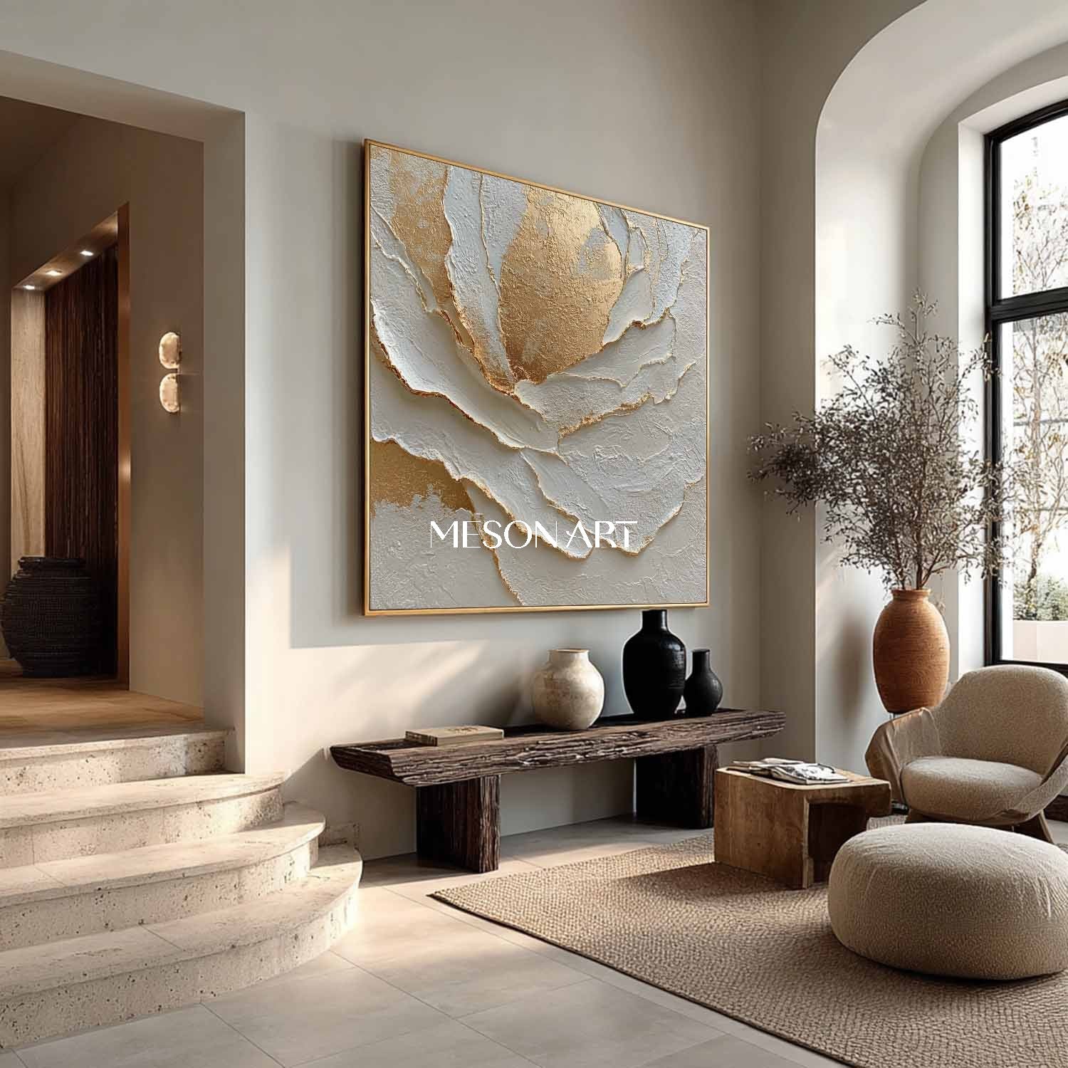 Gold and White Floral Plaster Canvas Art for Sale Modern Plaster Wall Art Decoration Ideas