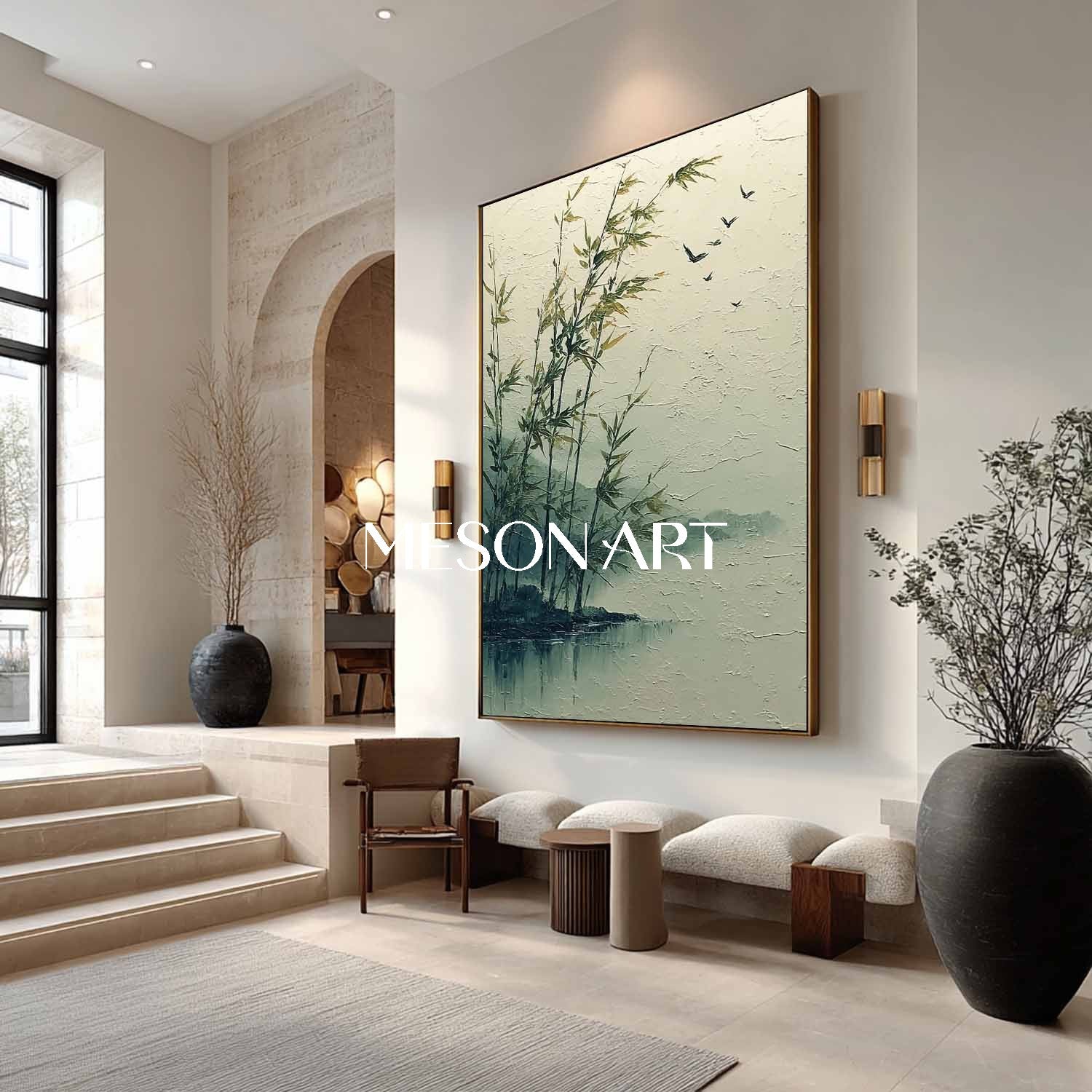 Wabi-Sabi Bamboo Scene on Canvas for Meditation Space | Mesonart Tranquility Series