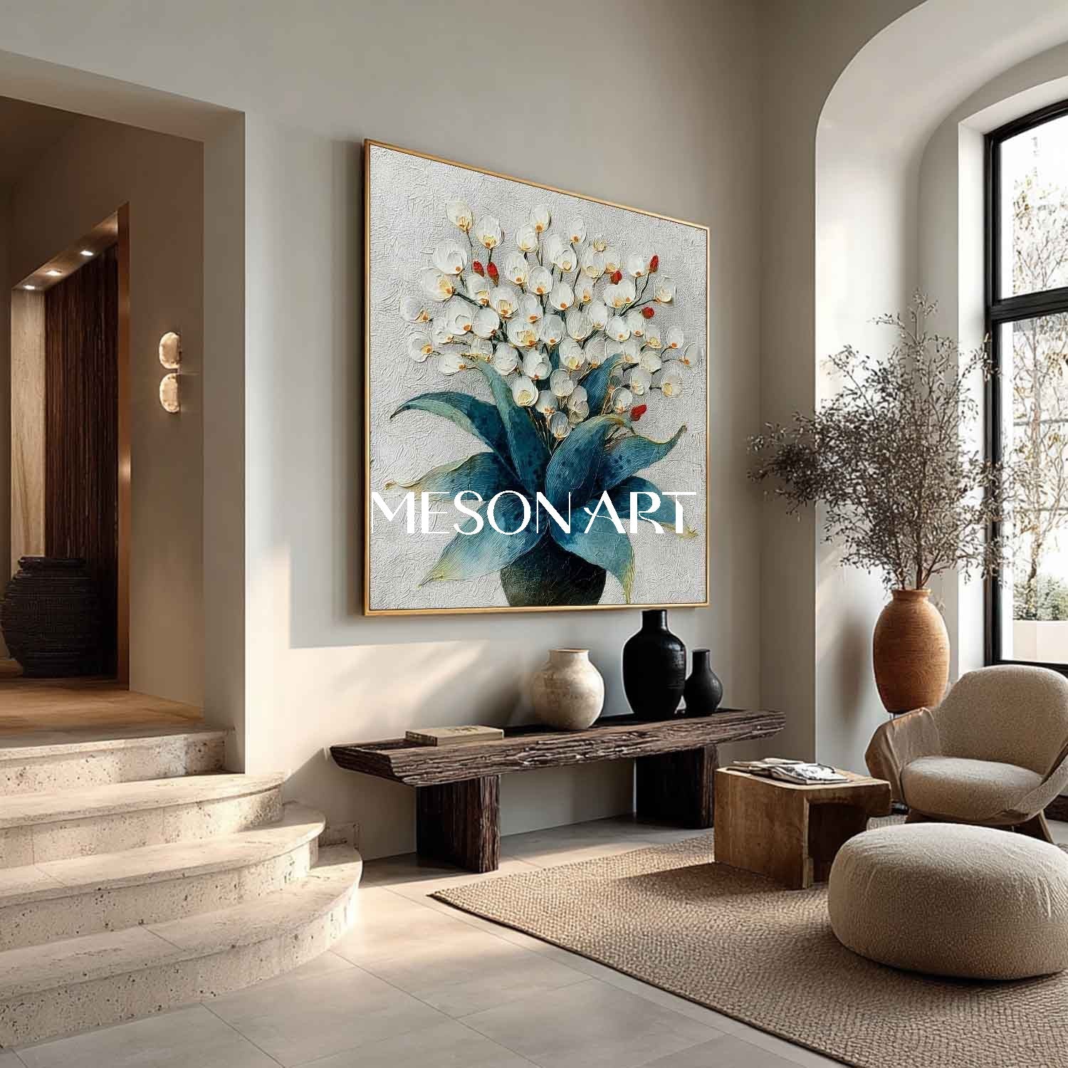 Flower Painting on Canvas Hand-Painted Flower Wall Decor Online Square Floral Wall Art