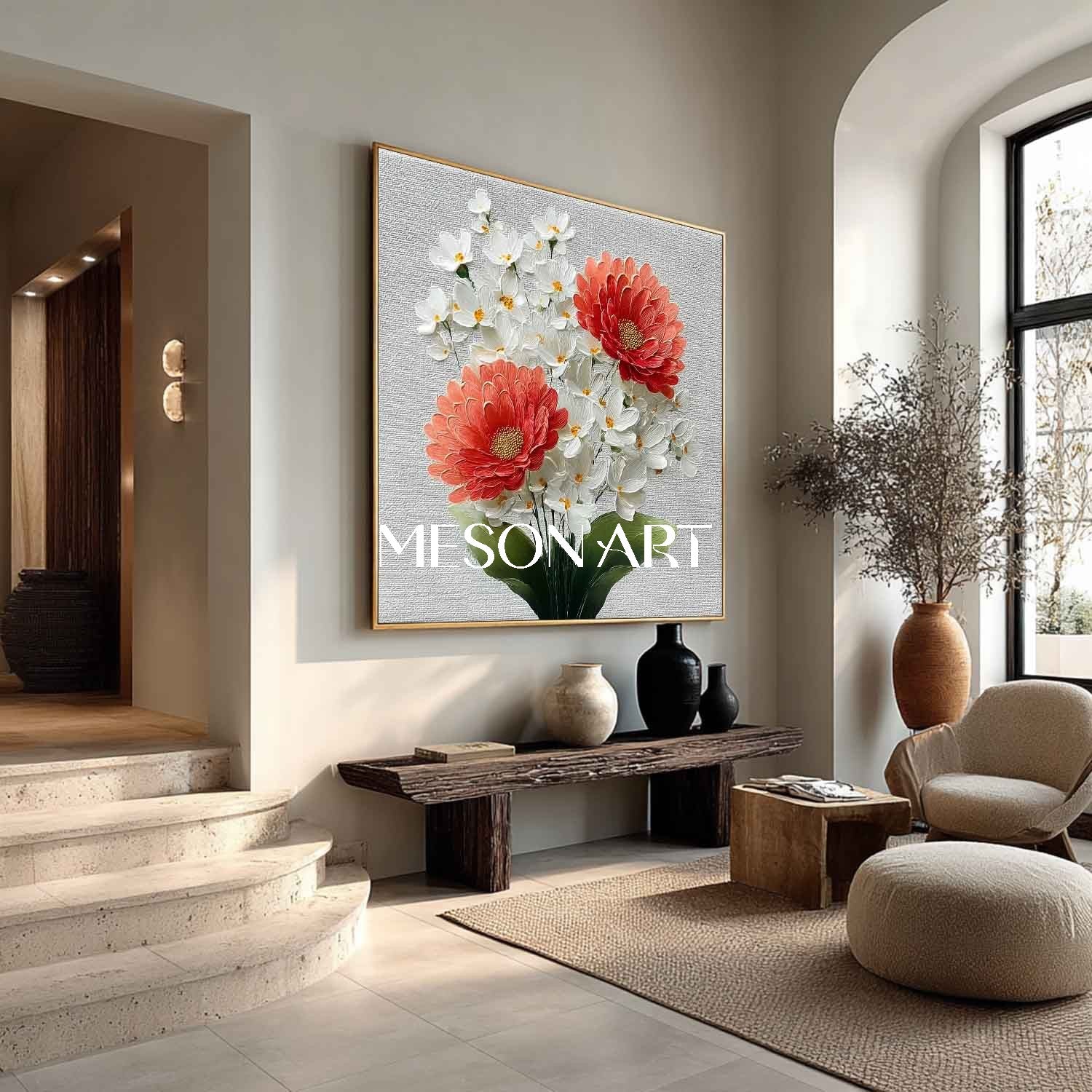 Textured Floral Canvas Wall Art for Modern Living Rooms | Mesonart Original