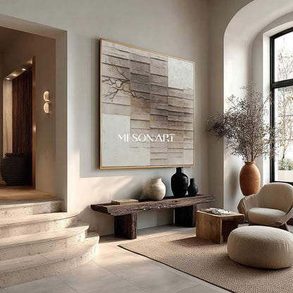 Light grey and brown painting Brown abstract texture canvas art for sale Wabi-sabi art