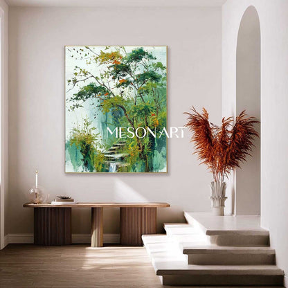Impressionist Nature Wall Art – Textured Green Landscape Canvas