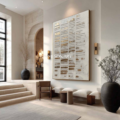 Gold And White Abstract Texture Painting Wabi-Sabi Wall Art Decor Gold And White Minimalist Art