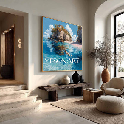 Beach Swimmer Artwork Coastal Swimming Art Woman Swimming Wall Art Summer Water Art Printing