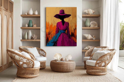 Large Modern Female Abstract Canvas Art Contemporary Palette Abstract Girl Wearing Hat Wall Art
