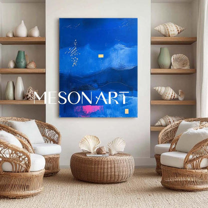 Large Blue Abstract Art For Sale Blue Abstract Minimalist Landscape Canvas Wall Painting For Sale