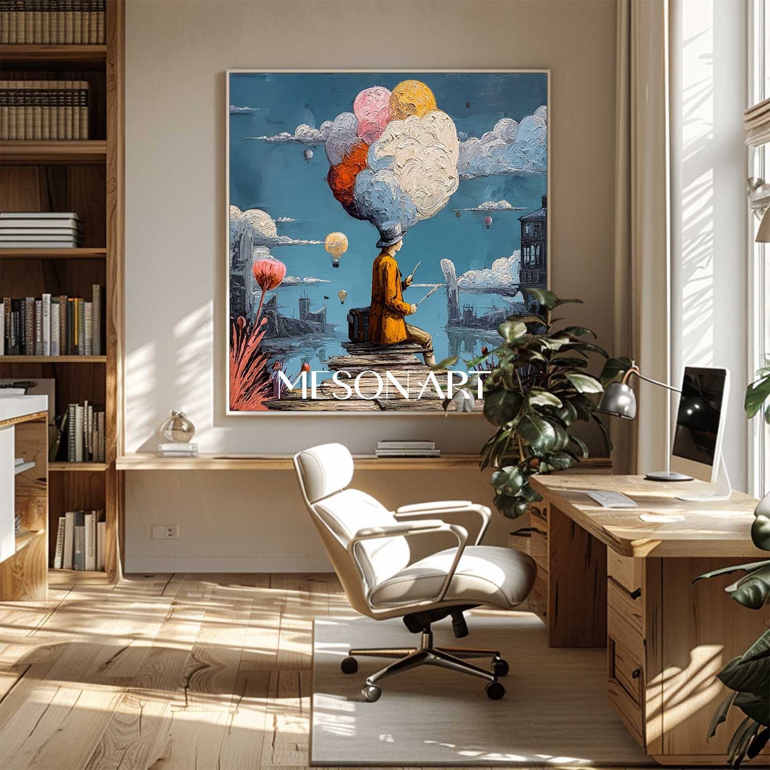 思考の雲画家シュールなアートカスタム玄関額装壁キャンバス – MesonArt